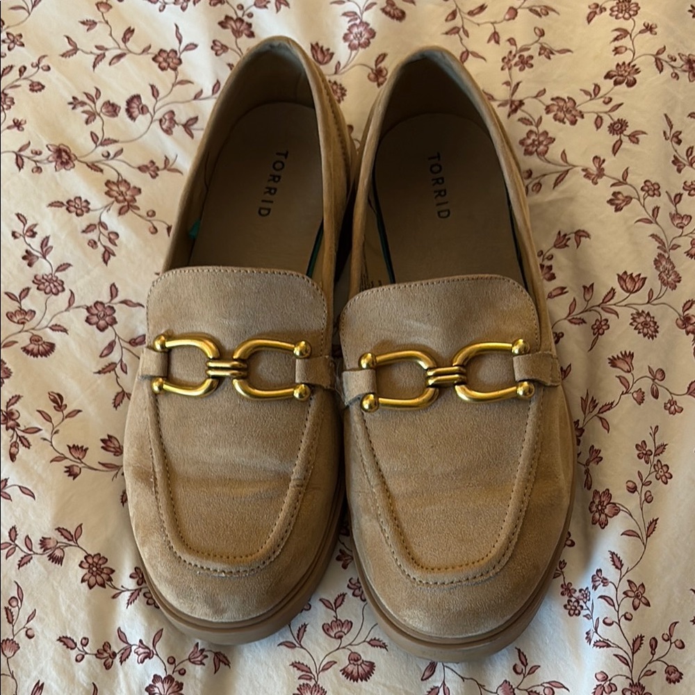Torrid Tan Gold Chain Loafers Flats